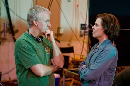 James Cameron with Sigourney Weaver in Avatar