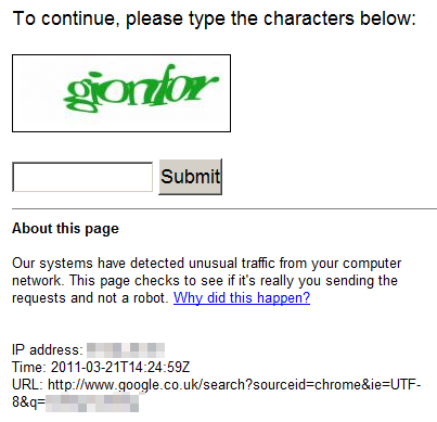 Google Chrome Search Shows Captcha -